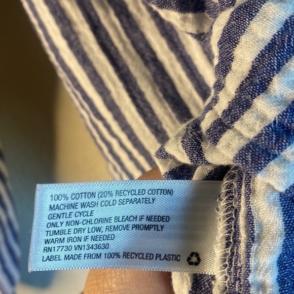 gauze boyfriend waffle striped long sleeve button M women blouse shirt - Picture 7 of 7